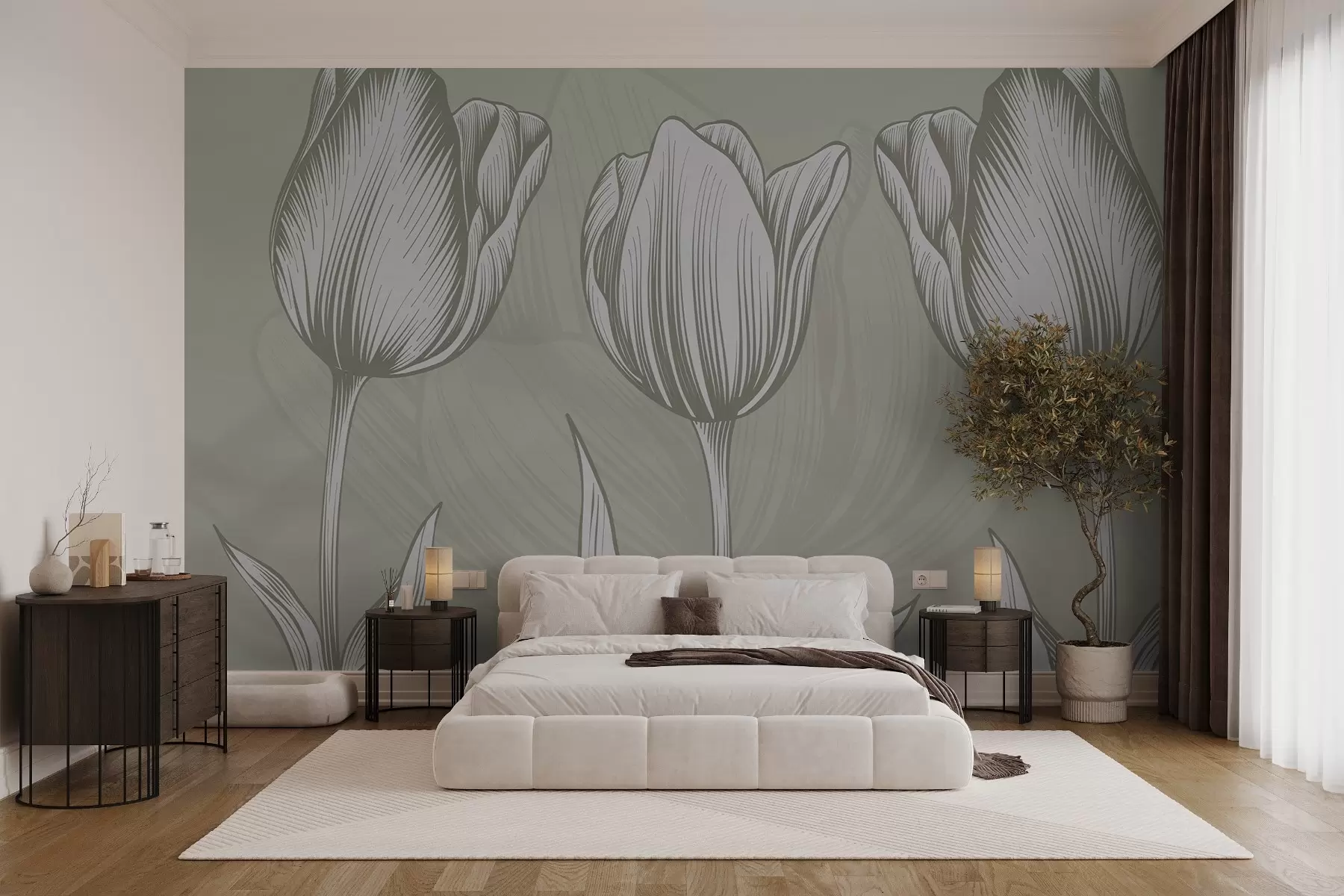 wall murals Елегантни тулипани на зеленој позадини w02786v2