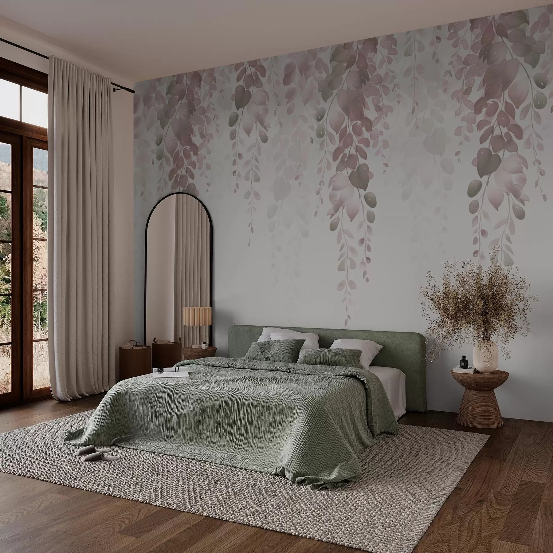 wall murals Висеће гране са лишћем имитацијом акварела w02885