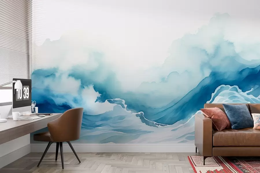 wall murals Океански таласи у стилу акварела у плавим тоновима w08655