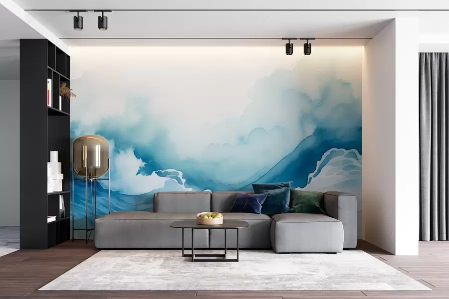 wall murals Океански таласи у стилу акварела у плавим тоновима w08655