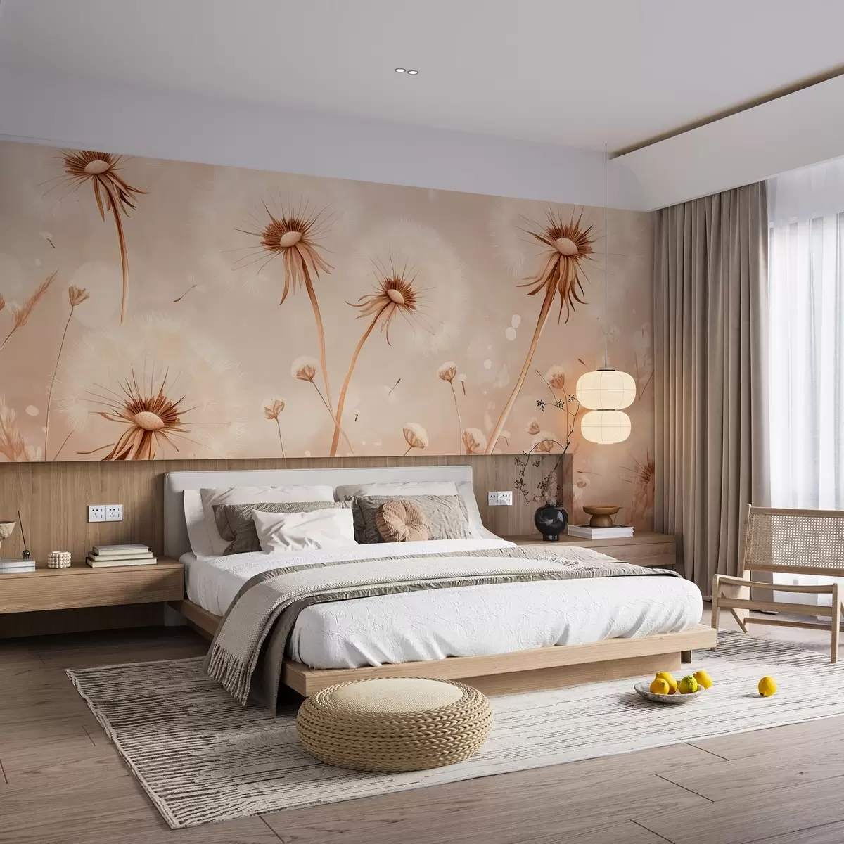 wall murals Елегантни маслачак и дивље цвеће у стилу сликања у топлим тоновима w08657