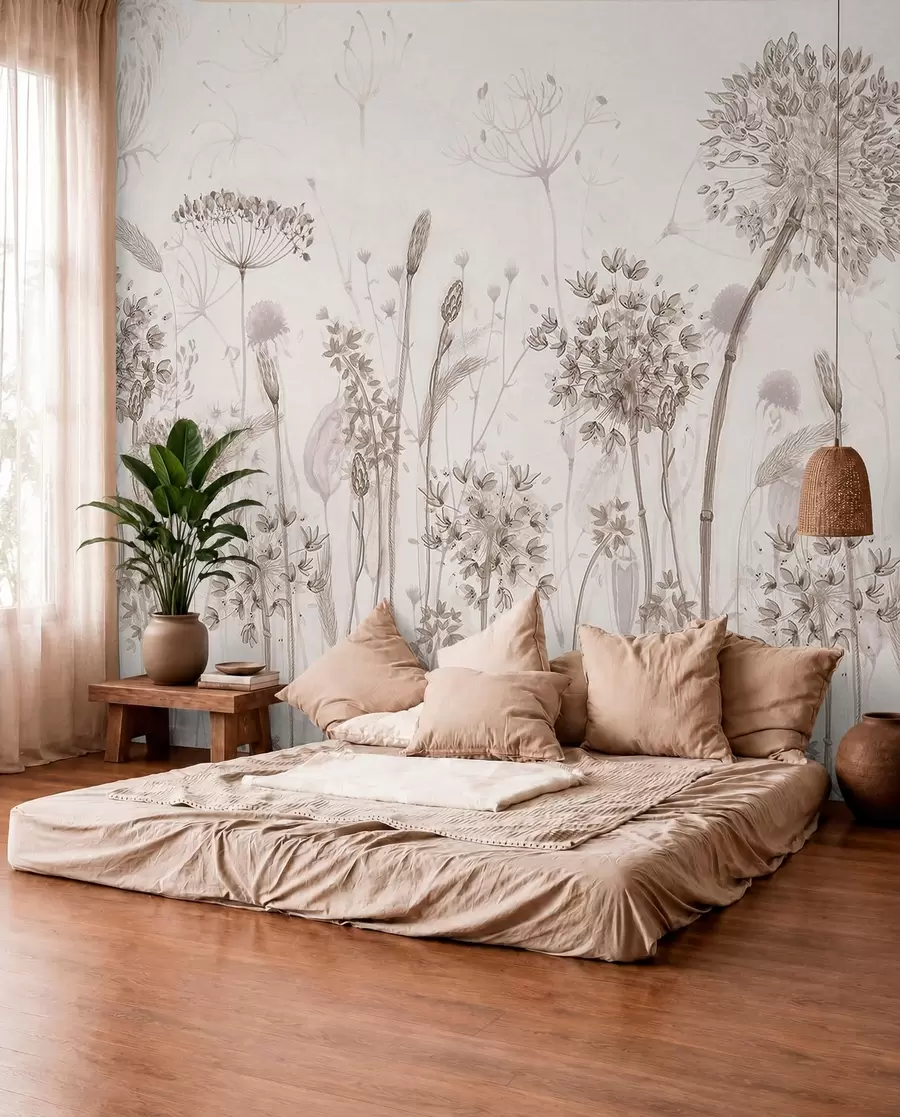 wall murals Ваздушни маслачак и дивље цвеће у акварел стилу w08637
