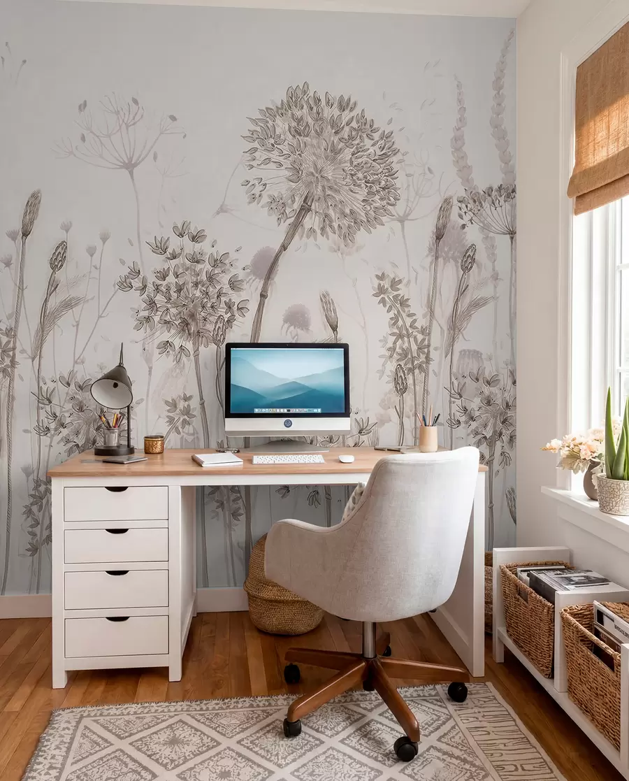 wall murals Ваздушни маслачак и дивље цвеће у акварел стилу w08637