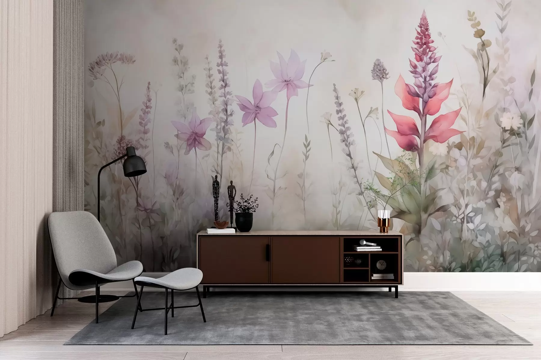 wall murals Цвеће и биље у акварелу замагљеном стилу w02921