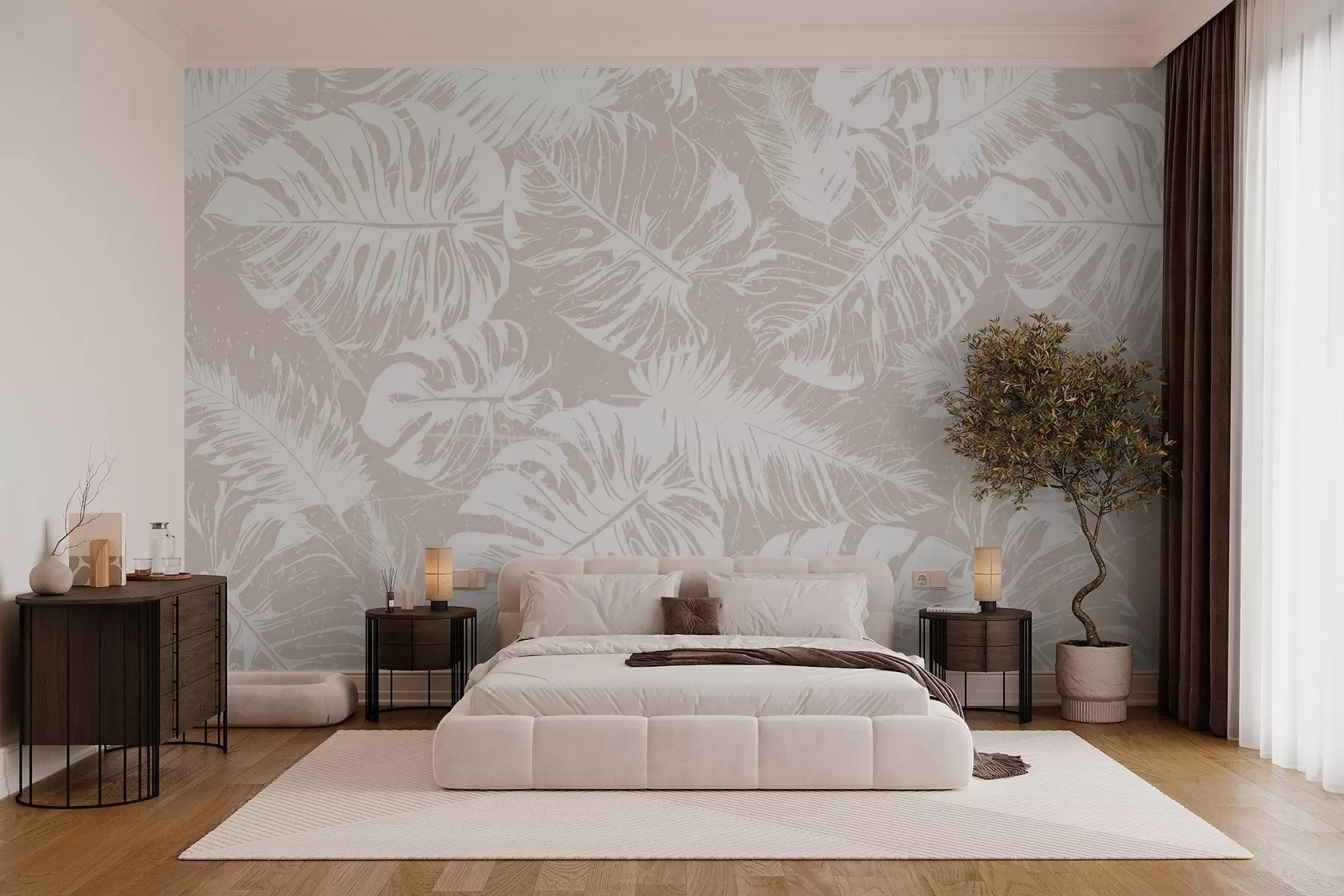 wall murals Силуете белог лишћа на текстурираној позадини w02895v1