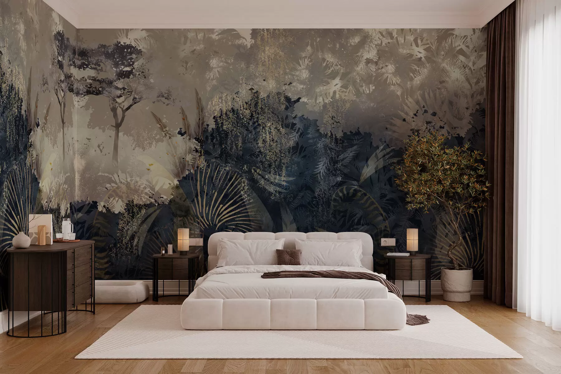wall murals Магична Африка са прашумом и векторским елементима са смеђом нијансом w02643v1