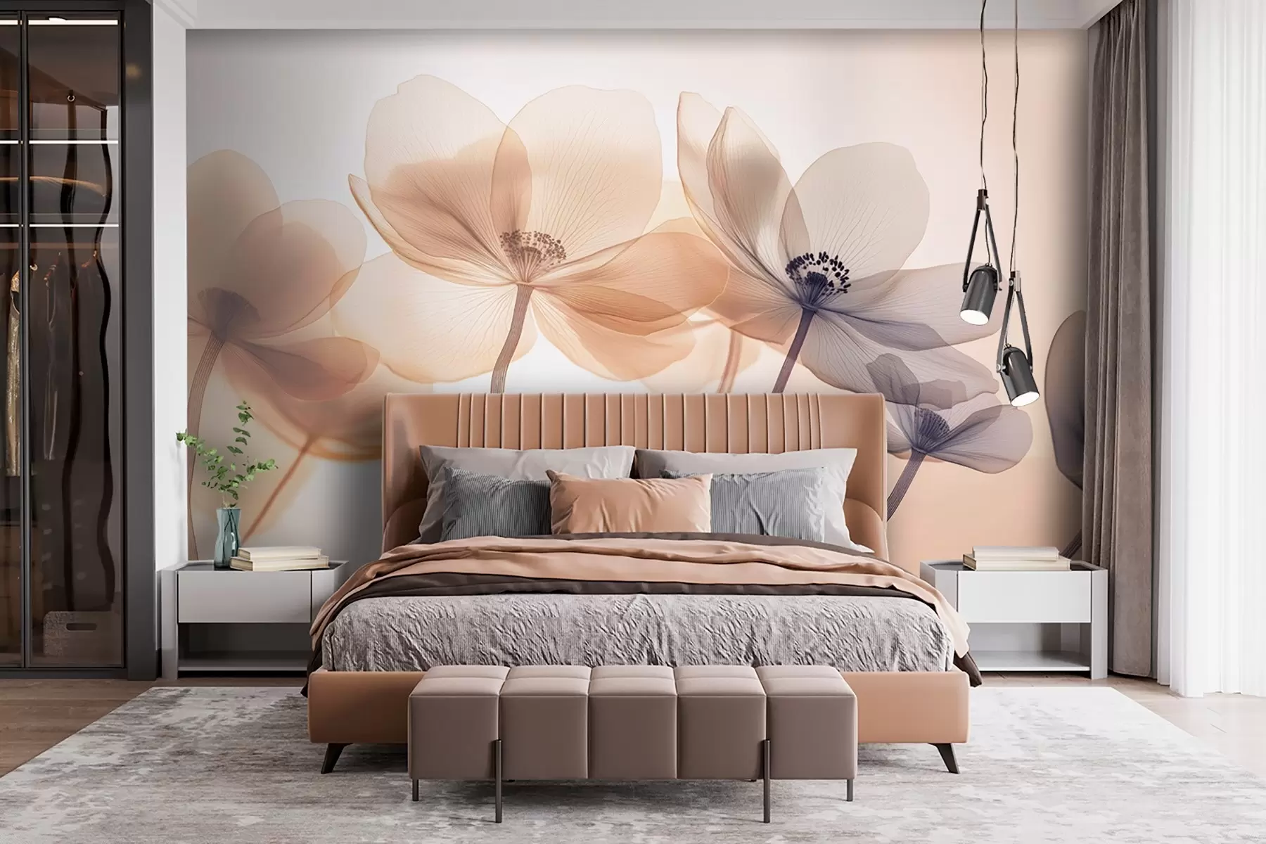 wall murals Ваздушно дивље цвеће у плавим и наранџастим тоновима w08490v1