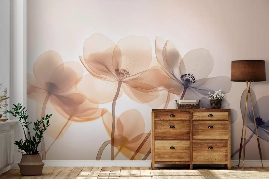 wall murals Ваздушно дивље цвеће у плавим и наранџастим тоновима w08490v1