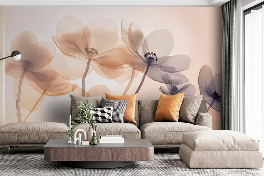 wall murals Ваздушно дивље цвеће у плавим и наранџастим тоновима w08490v1