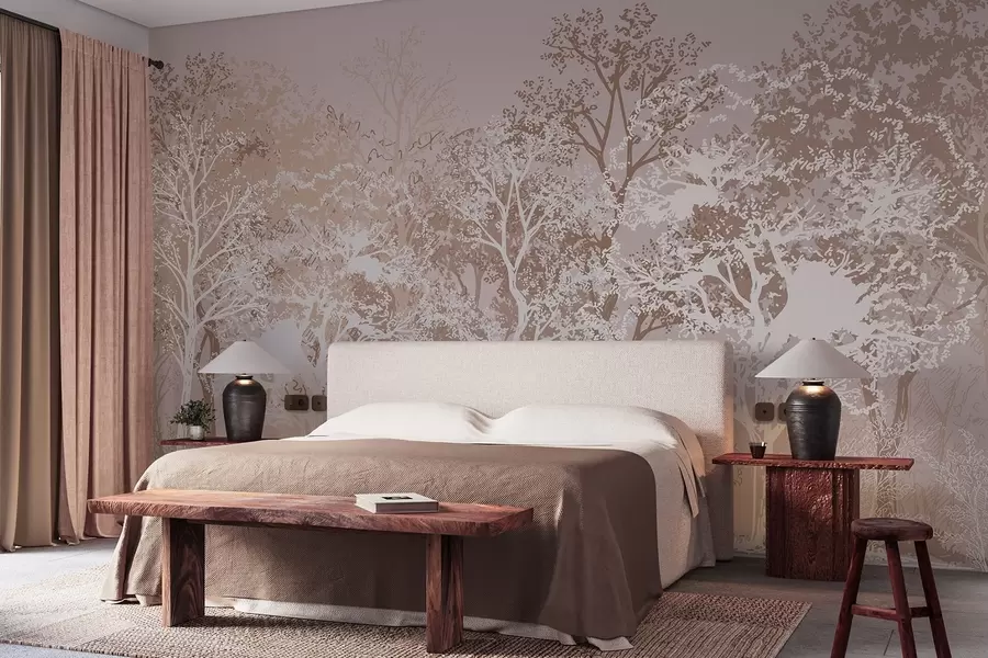 wall murals Дрвеће у шуми, минимализам, природа, беж палета боја w02930