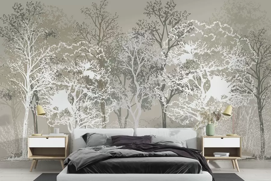 wall murals Дрвеће у шуми, минимализам, природа, зелена палета боја w02930v1