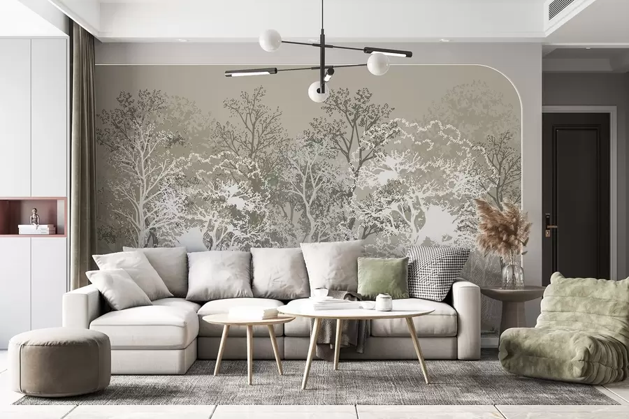 wall murals Дрвеће у шуми, минимализам, природа, зелена палета боја w02930v1