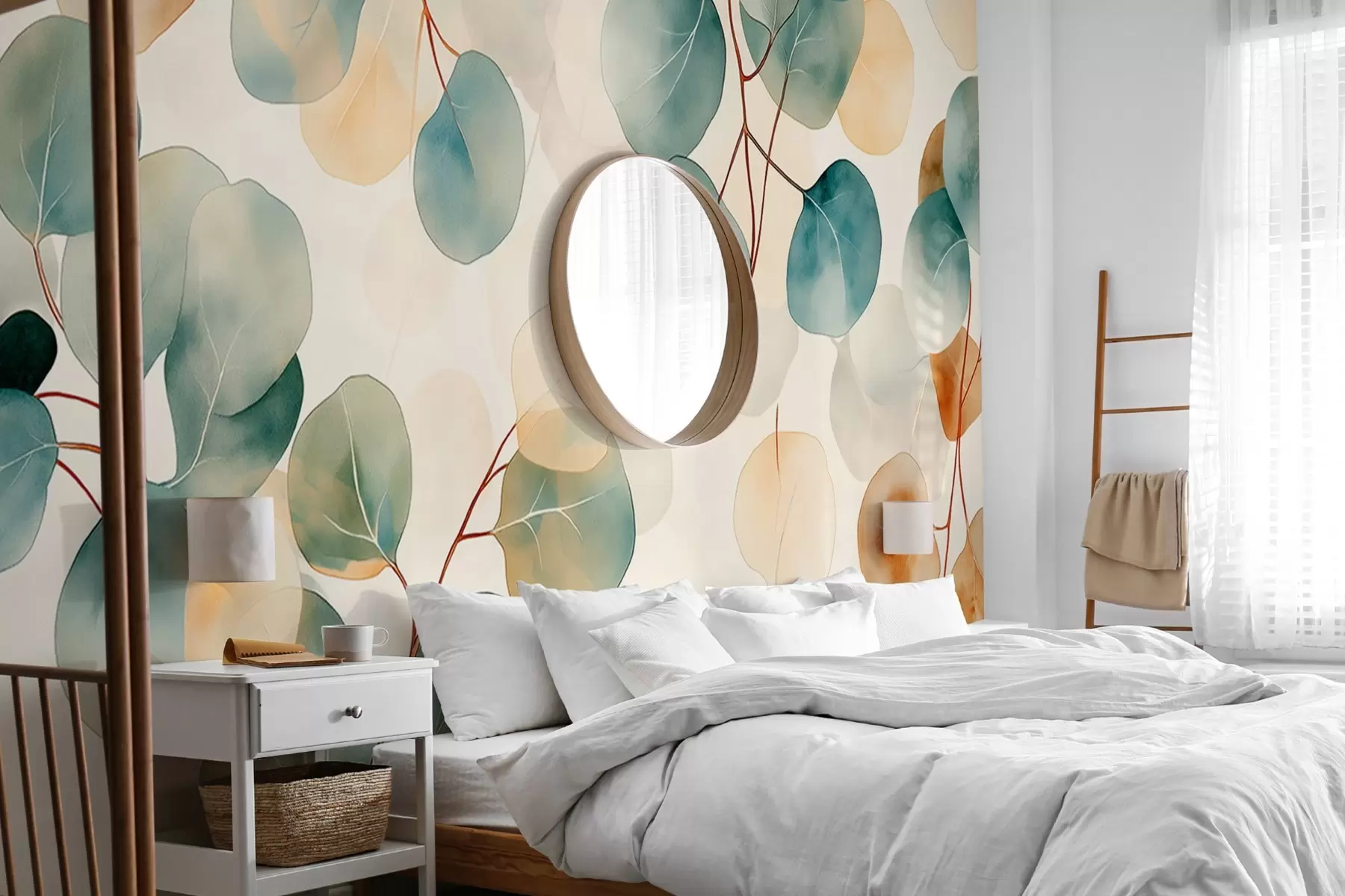 wall murals Цртеж еукалиптуса у акварелу, нежне пастелне боје, цветни w02938