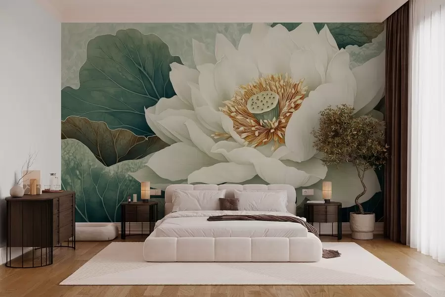wall murals Велики локвањ на позадини лишћа w02905