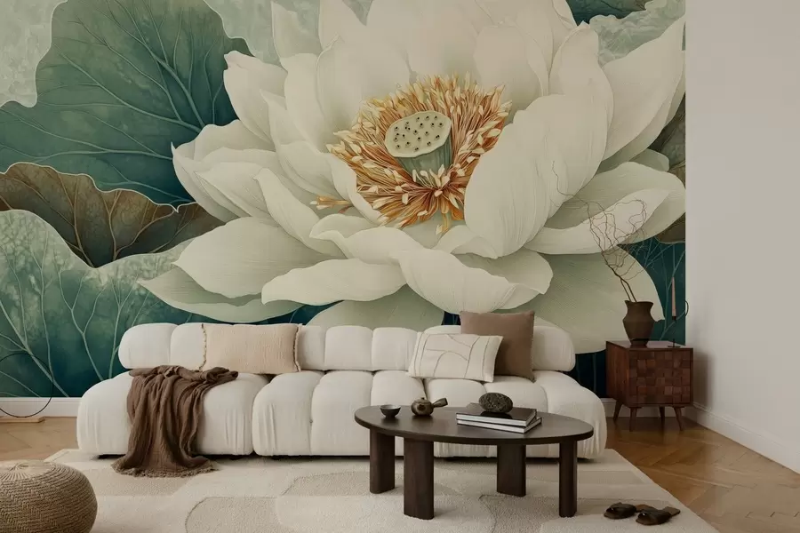 wall murals Велики локвањ на позадини лишћа w02905