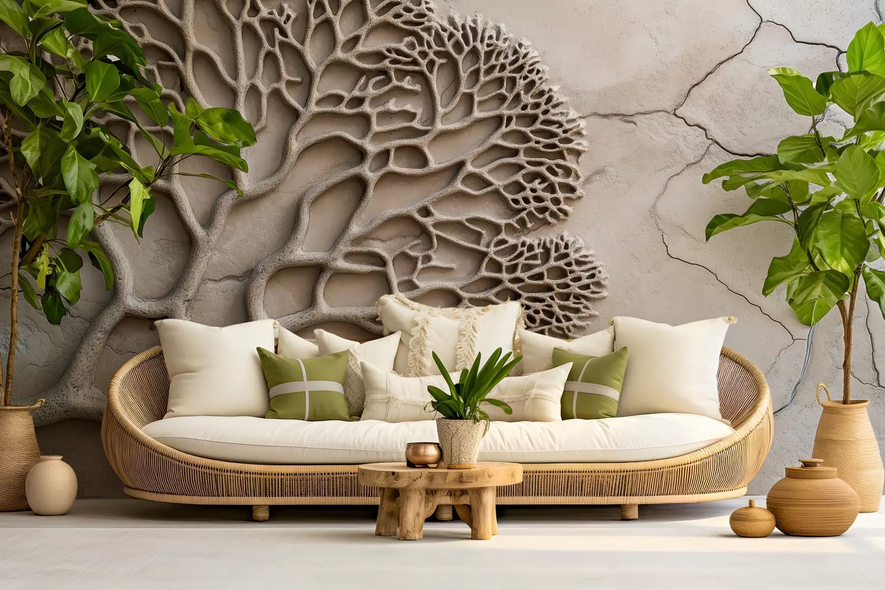 wall murals Тапете у рељефном стилу са дрветом и пукотинама w02908