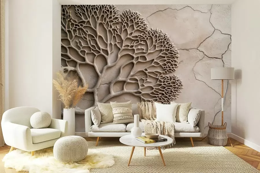 wall murals Тапете у рељефном стилу са дрветом и пукотинама w02908