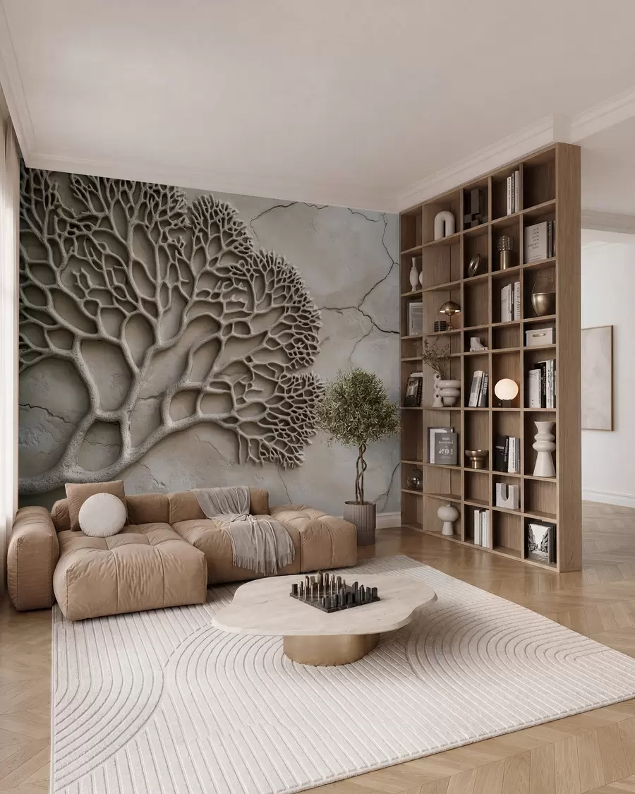 wall murals Тапете у рељефном стилу са дрветом и пукотинама w02908