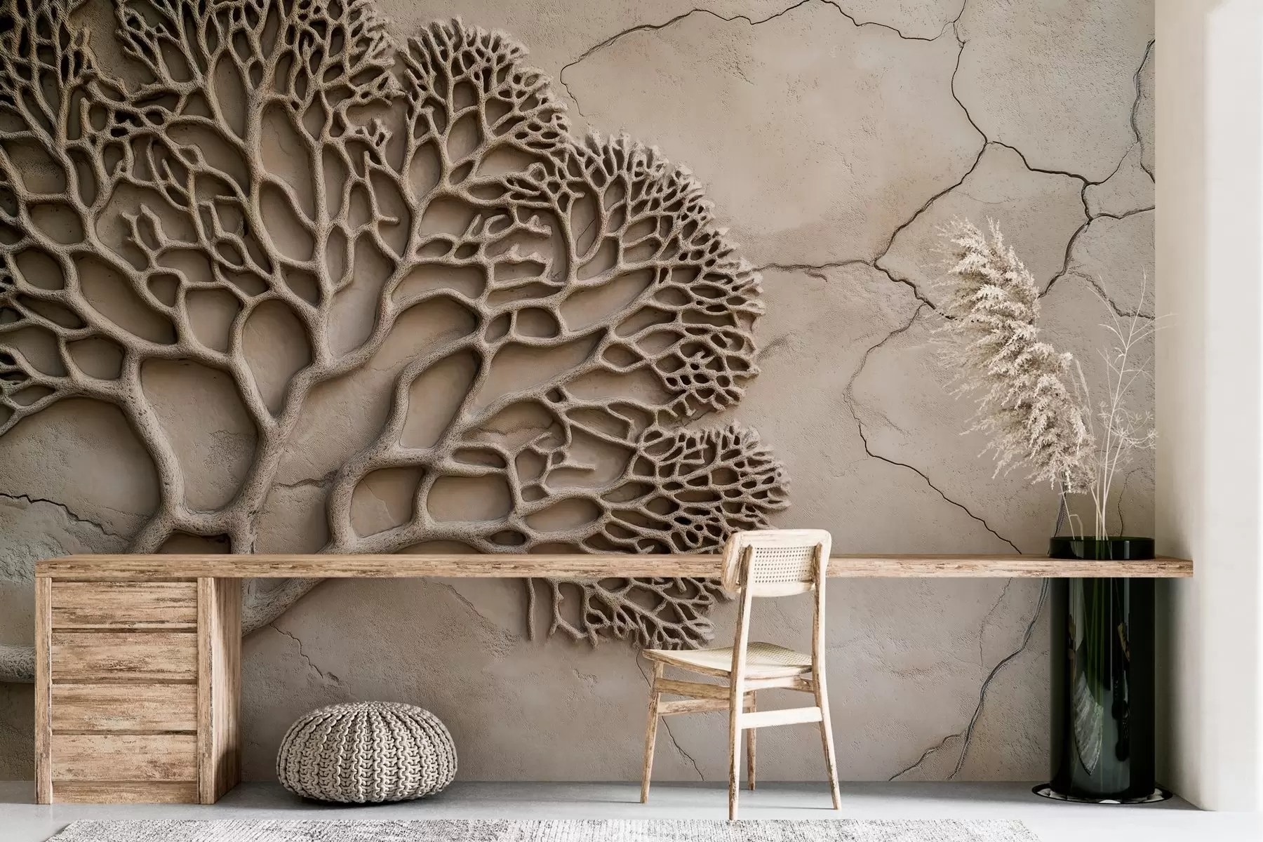wall murals Тапете у рељефном стилу са дрветом и пукотинама w02908