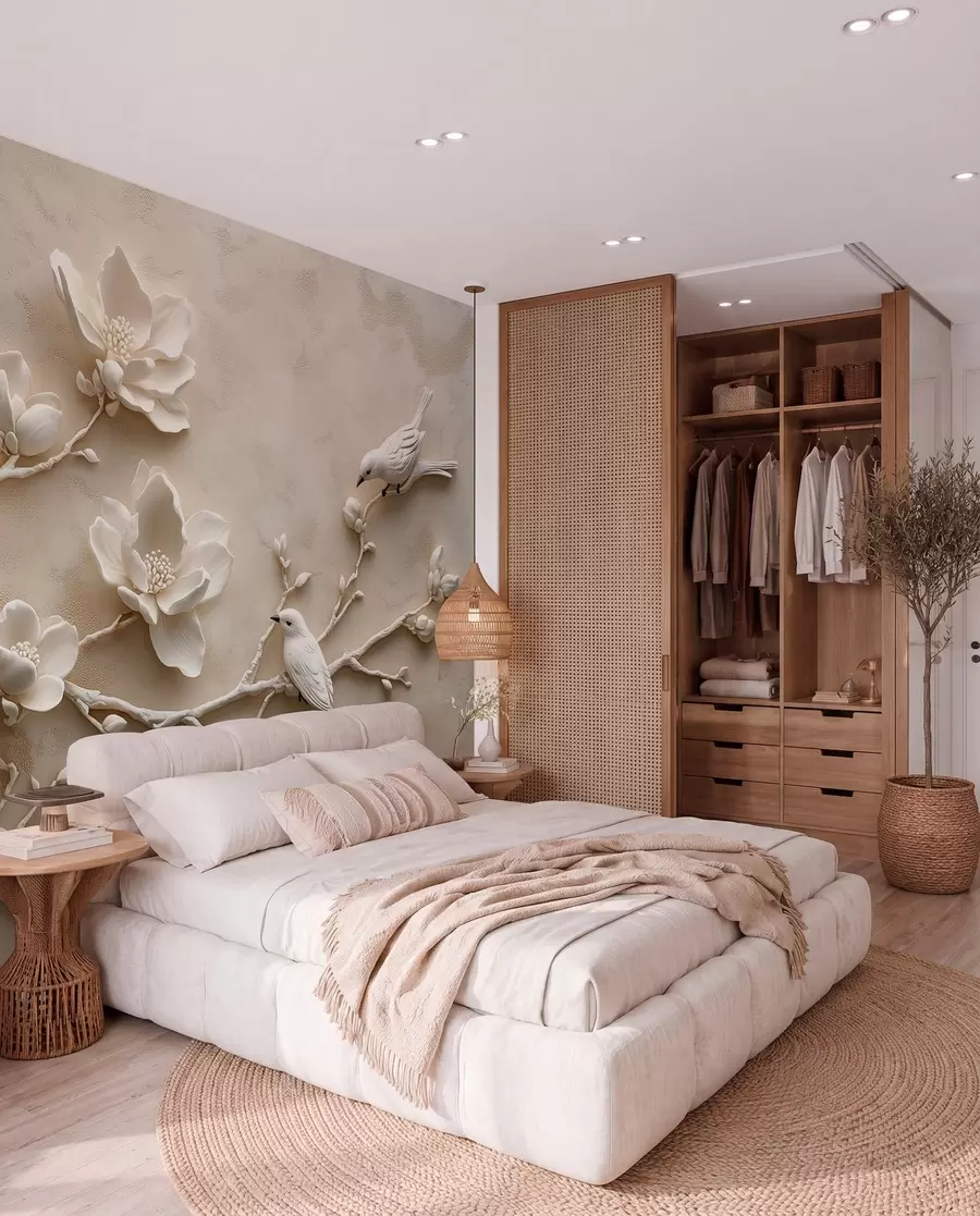 wall murals 3Д гране магнолије са птицама на њима w08690