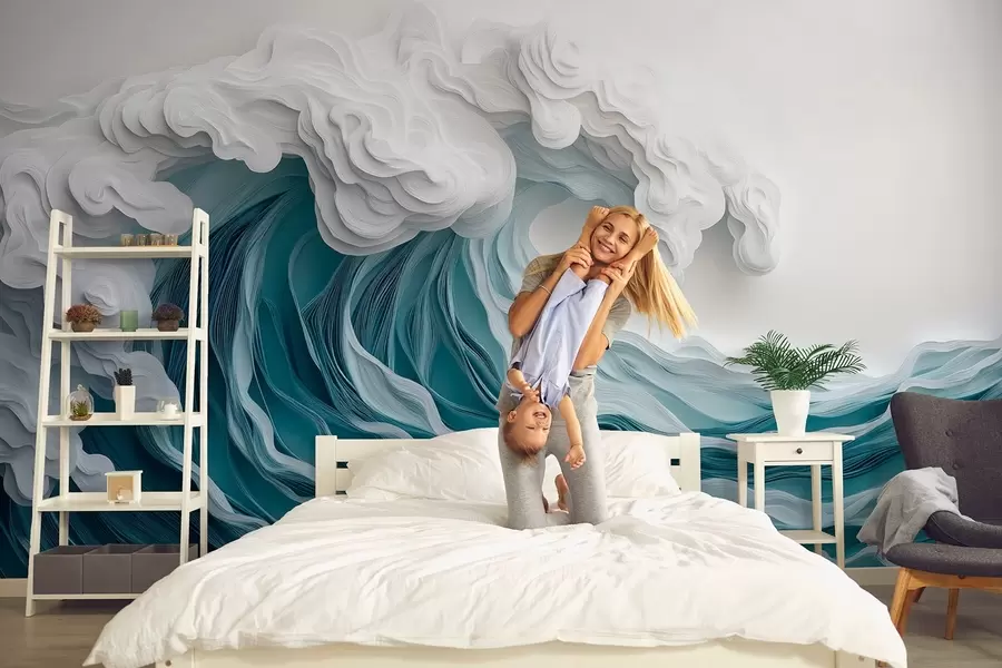 wall murals Пенушави океански талас у стилу резаног папира w08694