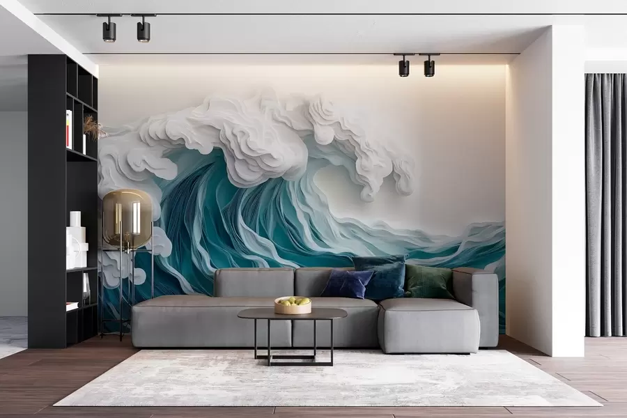 wall murals Пенушави океански талас у стилу резаног папира w08694