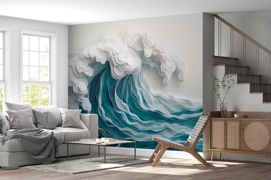 wall murals Пенушави океански талас у стилу резаног папира w08694