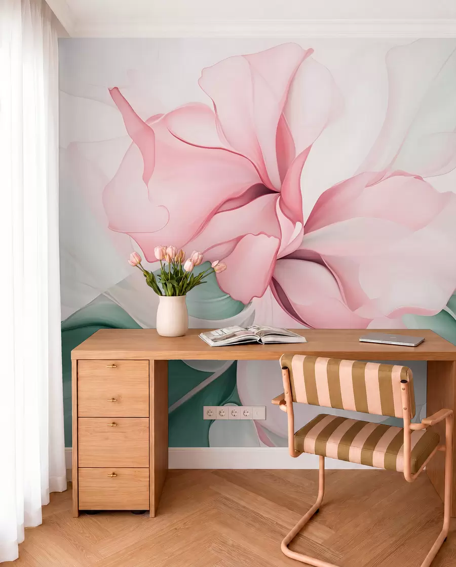 wall murals Тече апстрактне цветне латице прозирних и слојевитих облика у пастелним бојама, у ружичастим и зеленим нијансама w08701v1