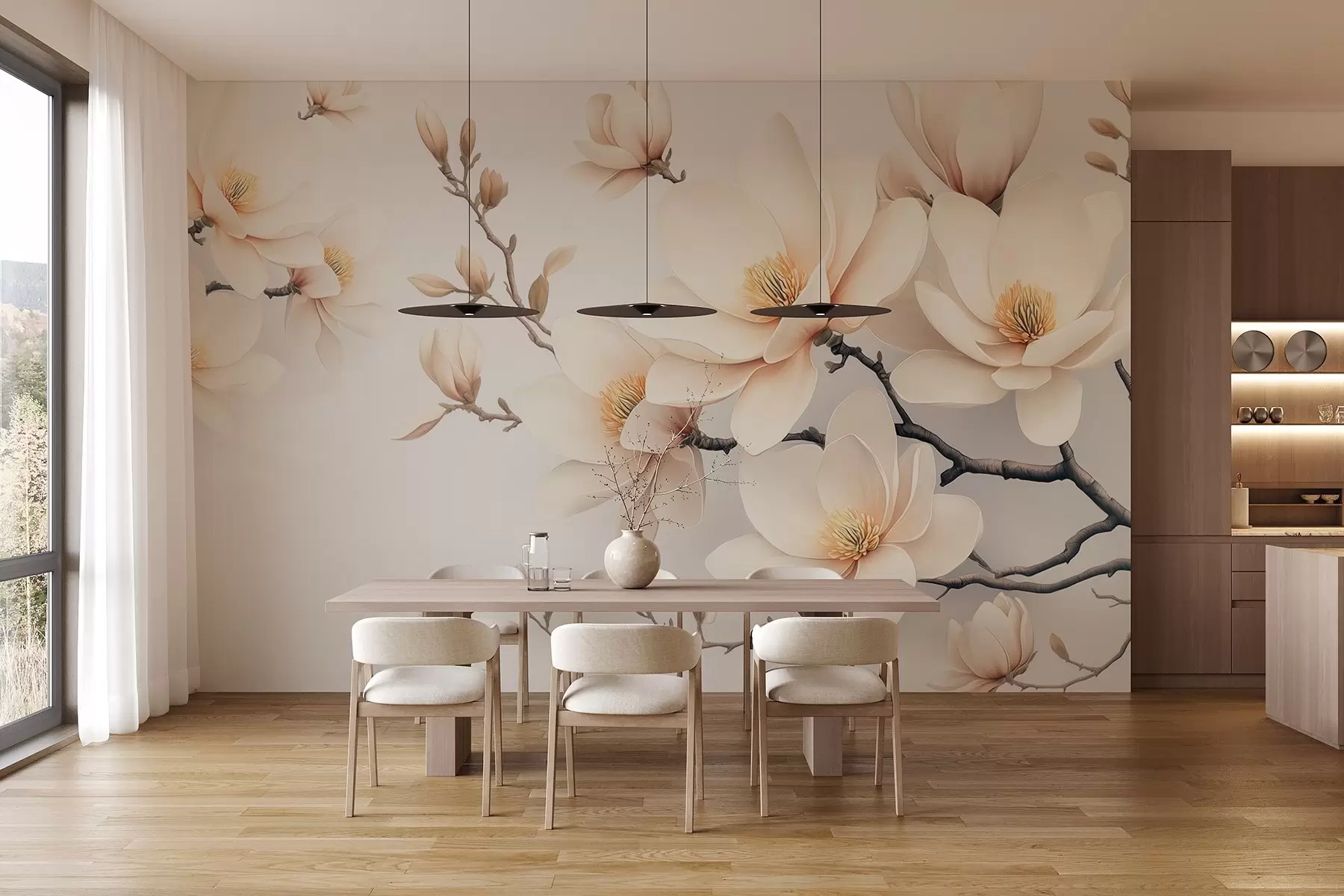 wall murals Прелепи цветови магнолије крем боје на белој позадини w08721