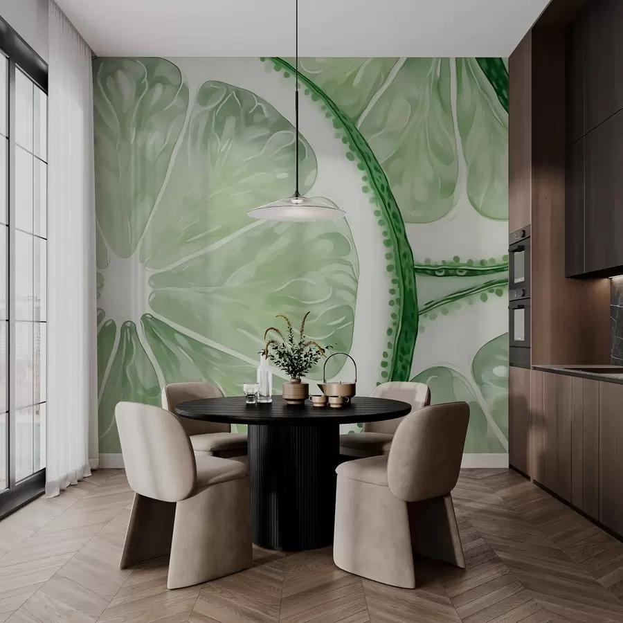 wall murals Кругови цитруса имитирају зелену нијансу акварела w03026