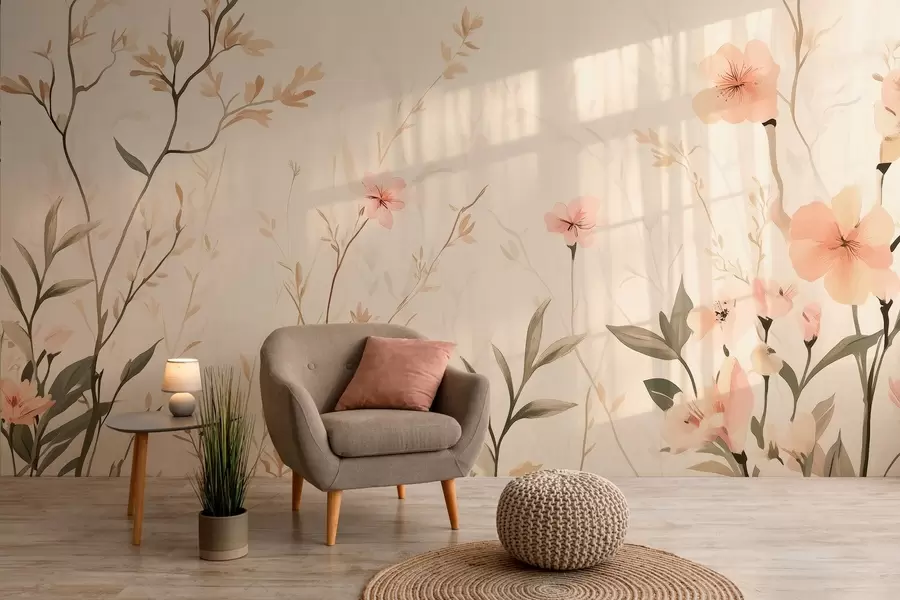 wall murals дивље цвеће са цветовима брескве w03009
