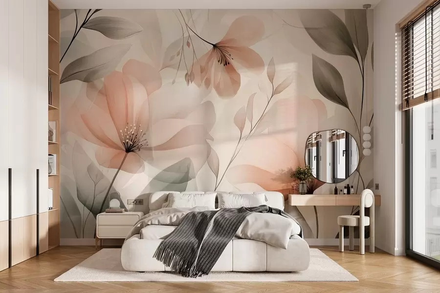wall murals нежно прозрачно цвеће у топлим земљаним нијансама w03010