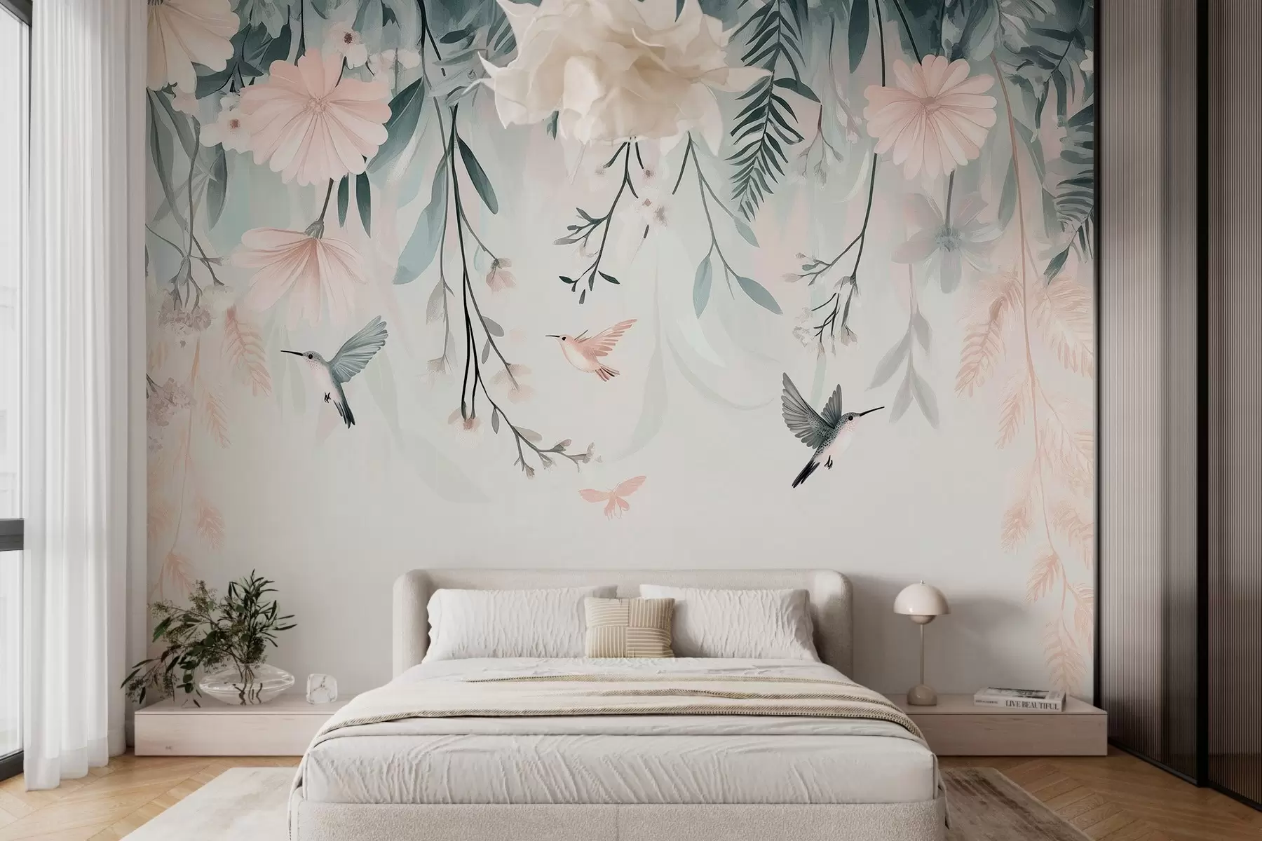 wall murals розе цвеће у имитацији сликарске технике виси одозго w03012