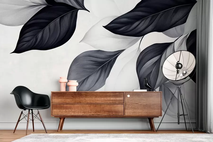 wall murals Графички црно-бели листови w03020