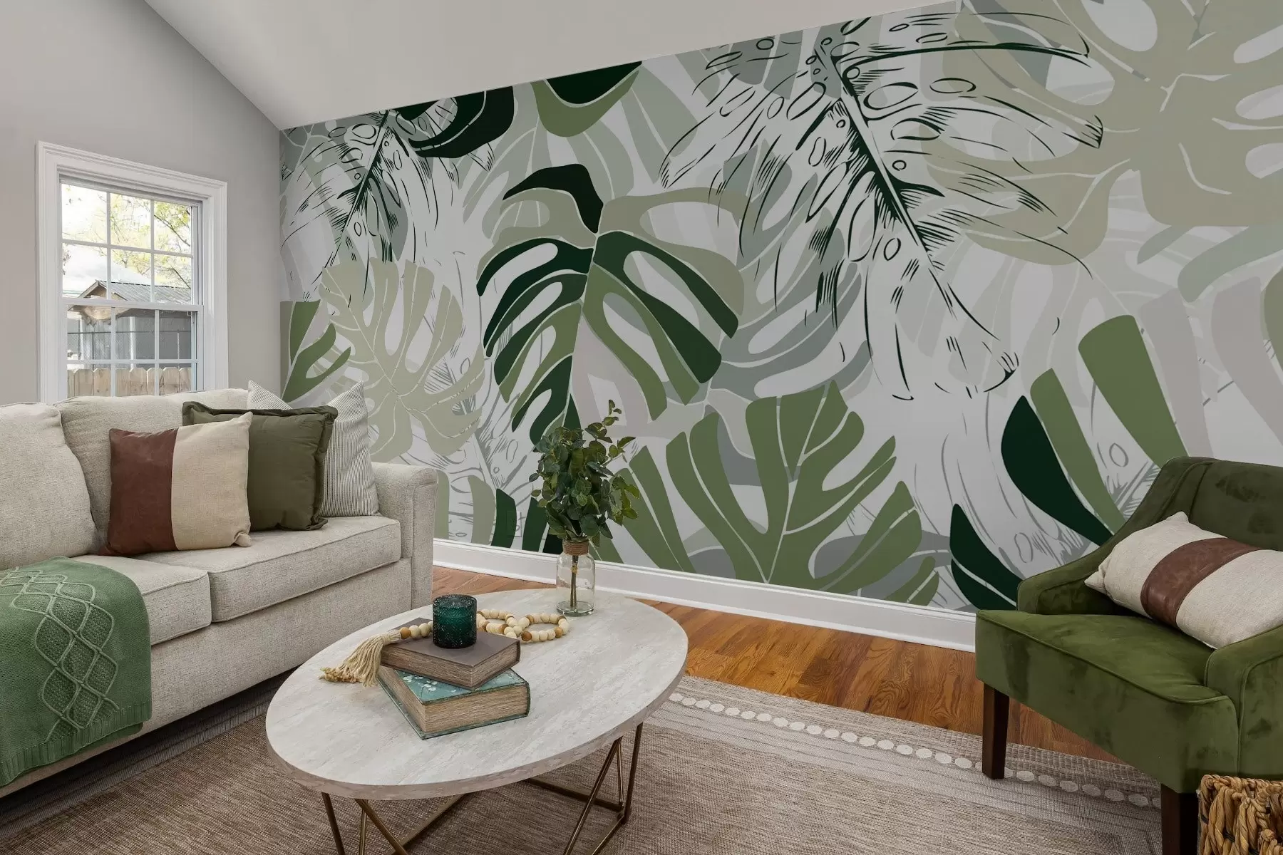 wall murals Монстера листови у графичком стилу w02995