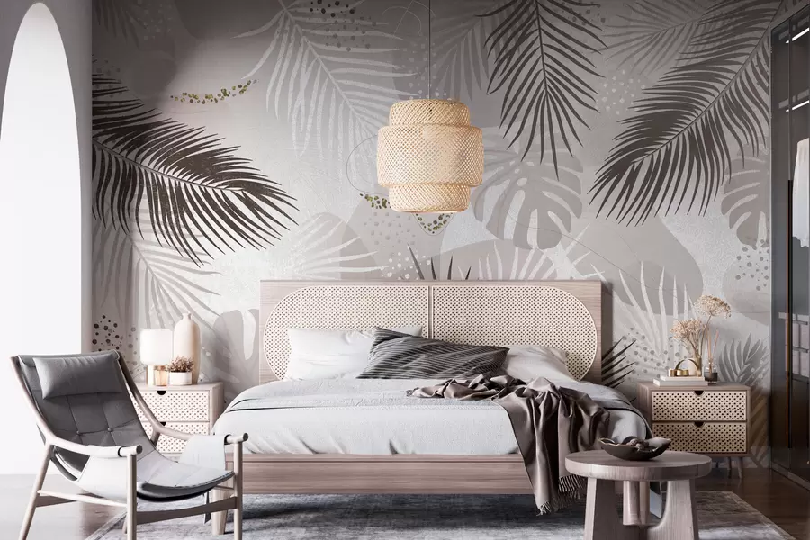 wall murals Тренд апстрактног тропског лишћа и линија w03060v1