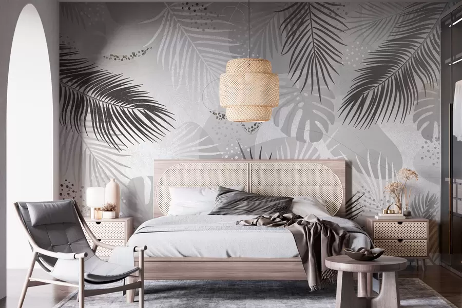 wall murals Тренд апстрактног тропског лишћа и линија w03060v2