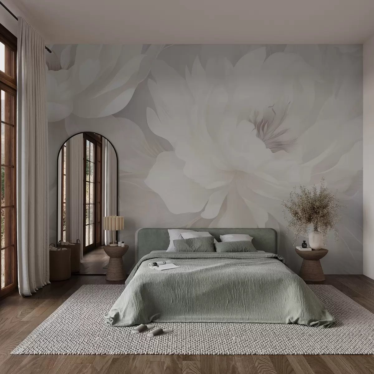 wall murals Нежно волуминозно цвеће у меким крем-белим тоновима на нежној позадини w03045