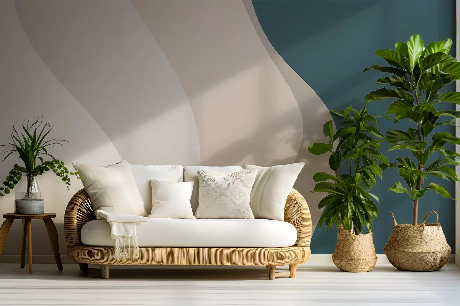 wall murals Апстрактни узорак са глатким, таласастим линијама у нијансама беле, беж и тамноплаве w03084v1