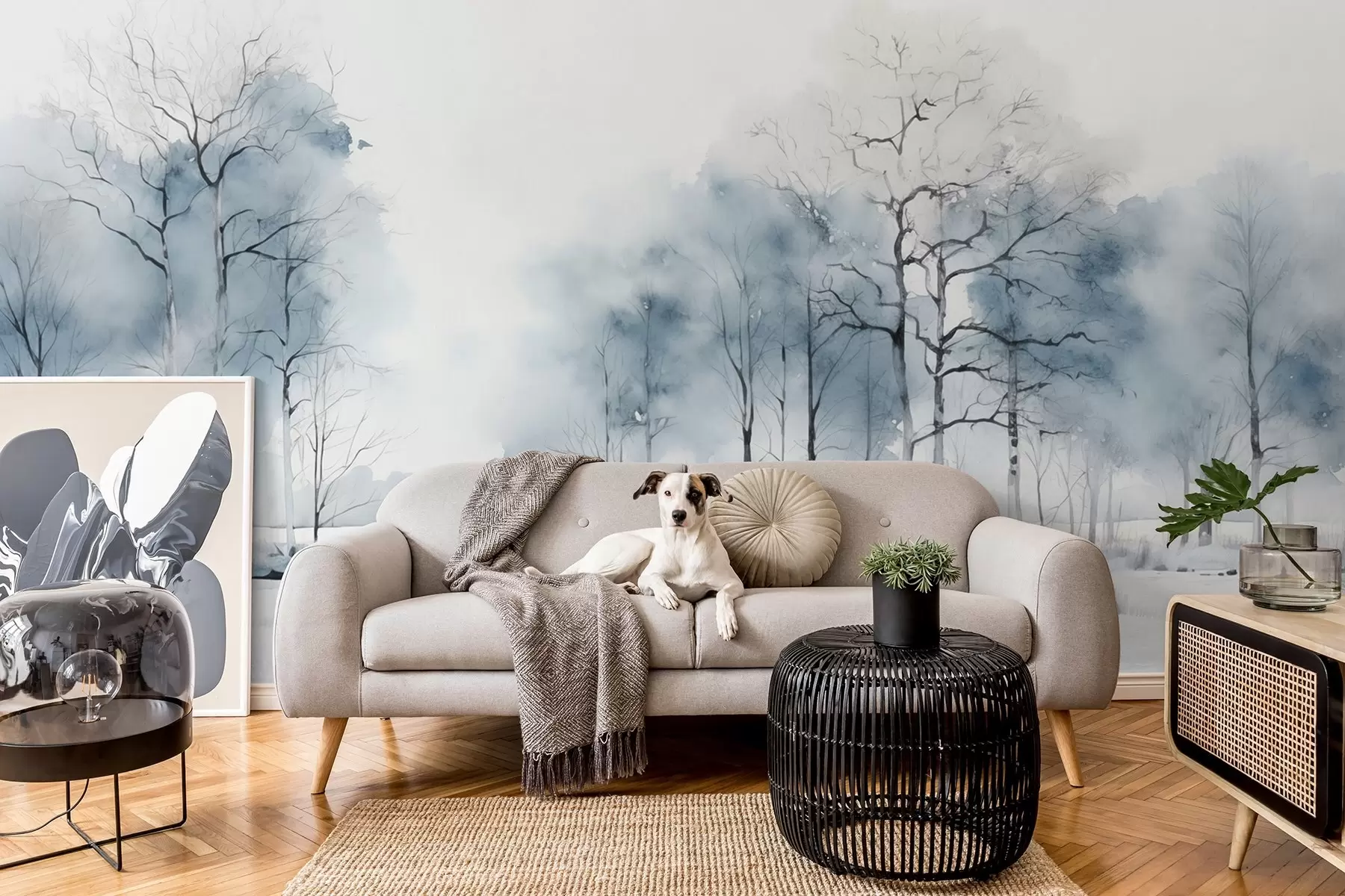 wall murals Плава стабла у стилу акварела на белој позадини w08753