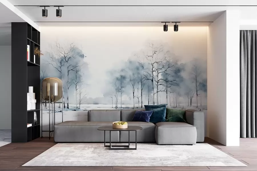 wall murals Плава стабла у стилу акварела на белој позадини w08753
