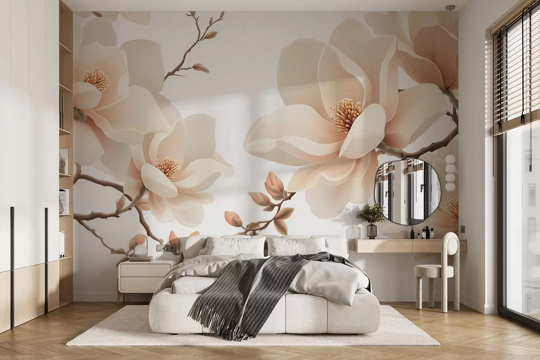 wall murals Гране магнолије крем боје на белој позадини w08755