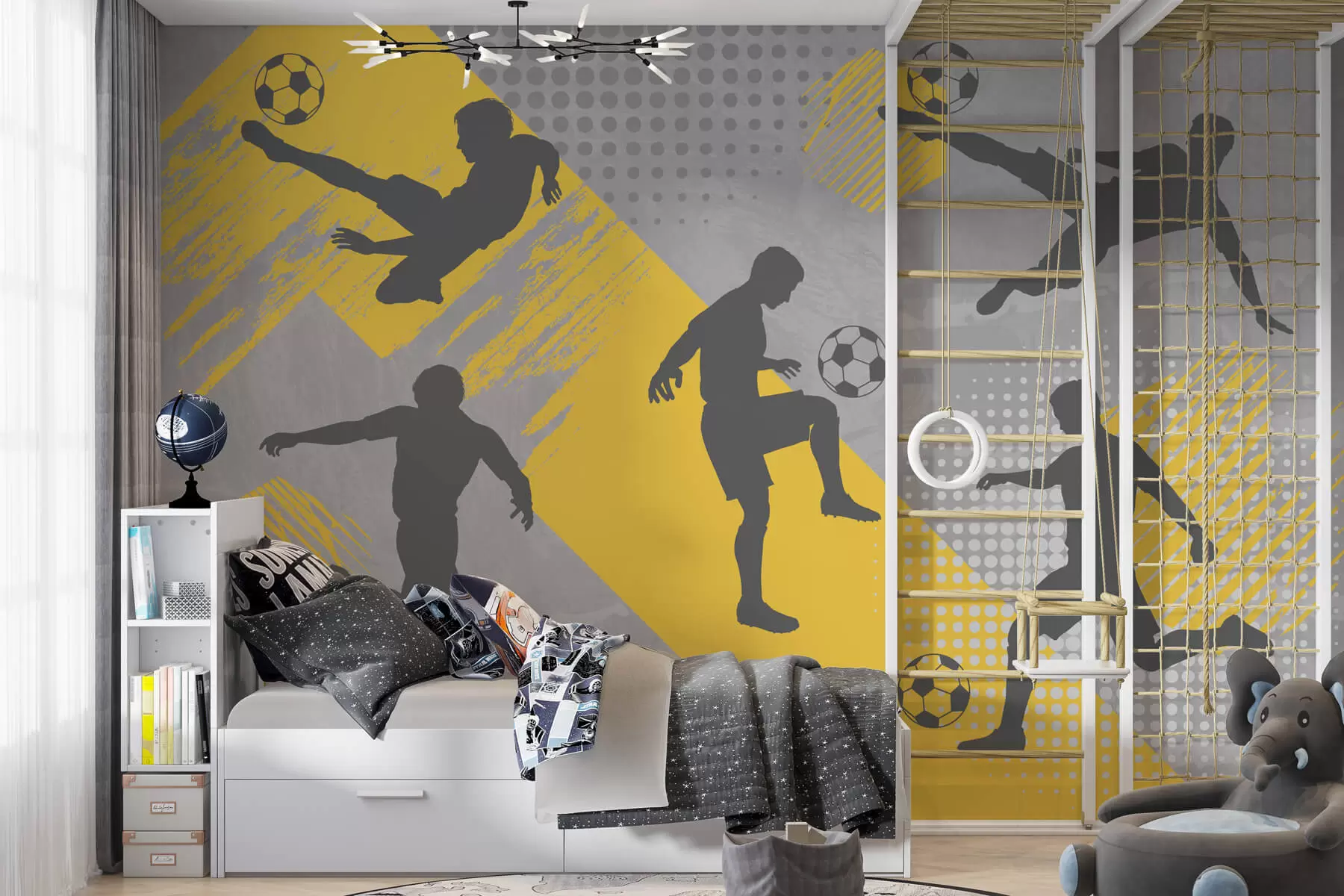 wall murals Силуете фудбалера на апстрактној позадини w03001