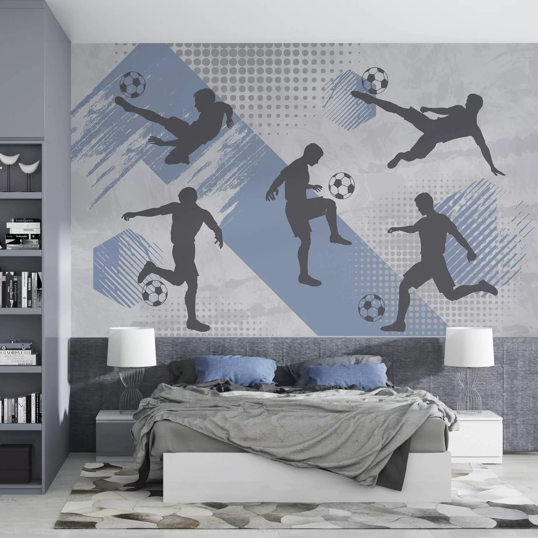 wall murals Силуете фудбалера на апстрактној позадини w03001v1