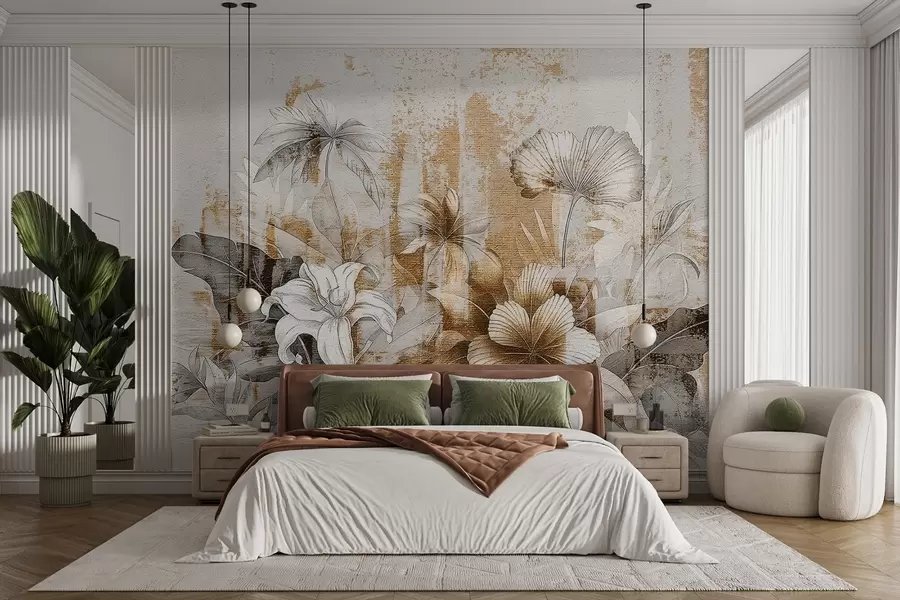 wall murals Винтаге дизајн са егзотичним цвећем и биљкама w08767