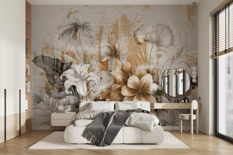 wall murals Винтаге дизајн са егзотичним цвећем и биљкама w08767