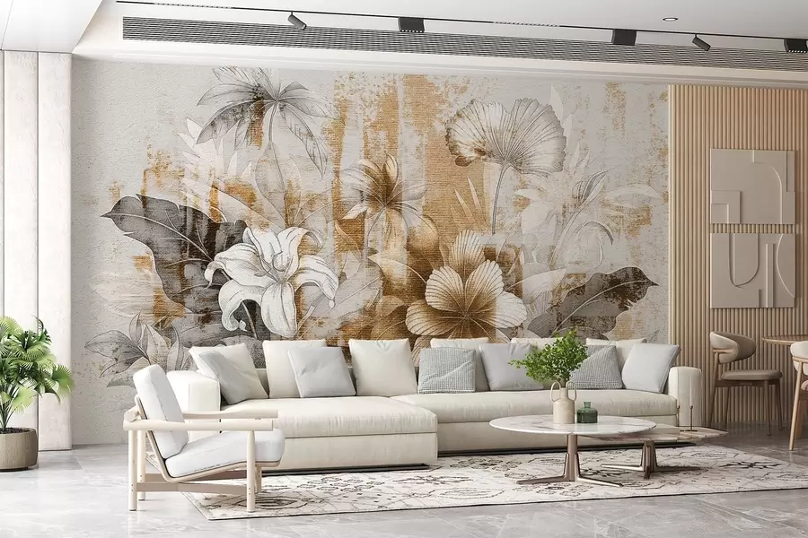 wall murals Винтаге дизајн са егзотичним цвећем и биљкама w08767