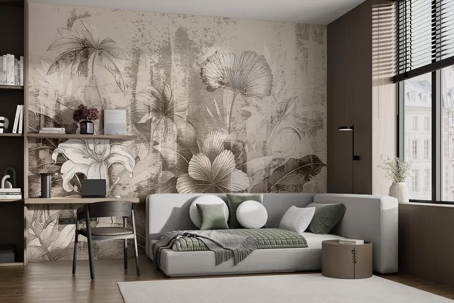 wall murals Винтаге дизајн са егзотичним цвећем и биљкама w08767v2