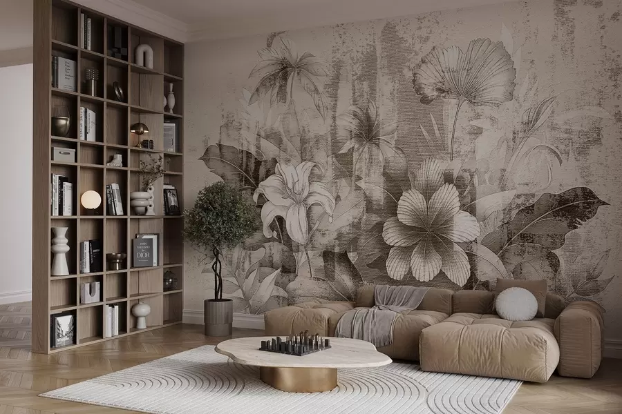 wall murals Винтаге дизајн са егзотичним цвећем и биљкама w08767v2