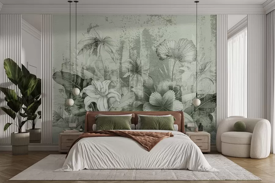 wall murals Винтаге дизајн са егзотичним цвећем и биљкама w08767v3